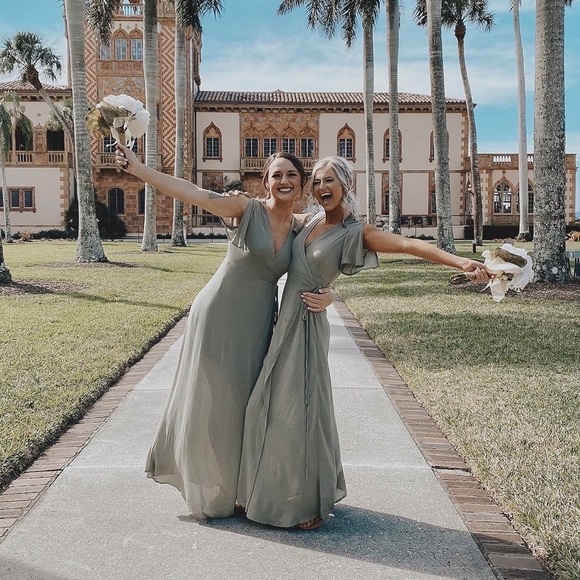 LuLus XS olive green wrap maxi dress - Picture 2 of 4